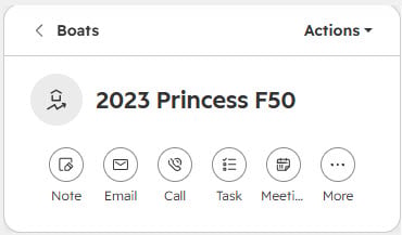 MarineMatch Buyer Finder AI agent running in HubSpot for a 2023 Princess F50